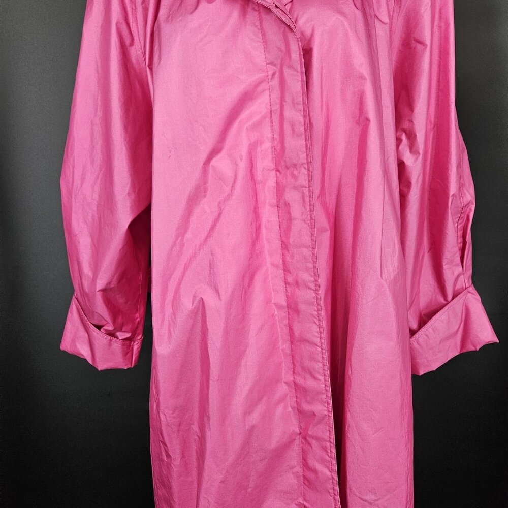 Vintage Trench Long Rain Jacket Coat Womens 12 Pink Rubberized Belted 80s Formal - Picture 3 of 16